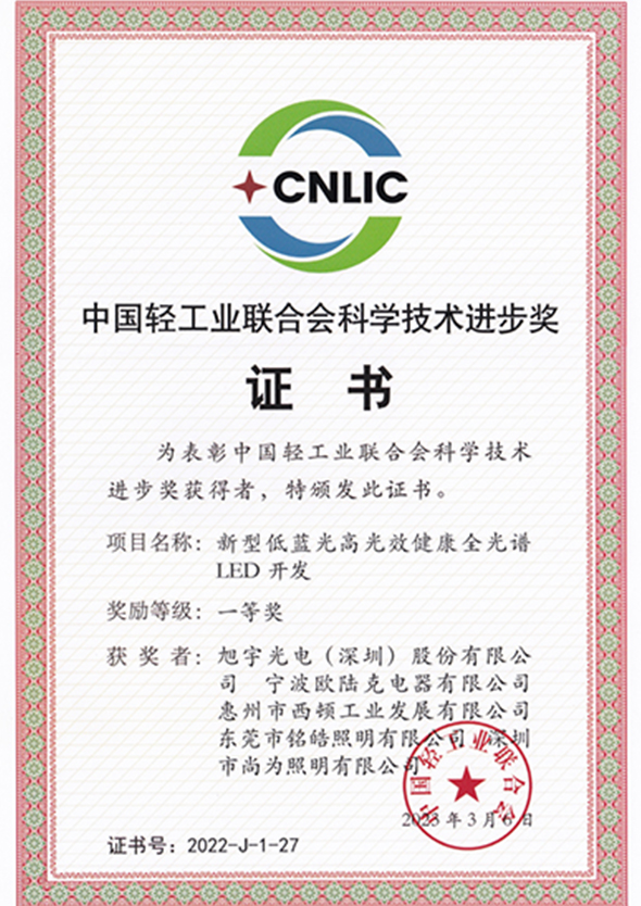 中國(guó)輕工業(yè)聯(lián)合會(huì)科學(xué)技術(shù)進(jìn)步獎(jiǎng)證書